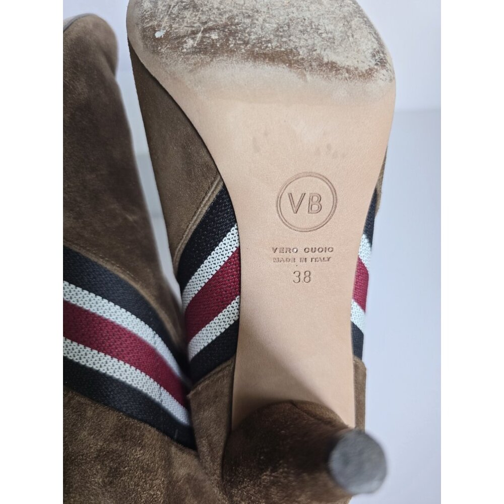 Veronica Beard Flynn Brown Suede Leather Stripe Cone Heel Boots Booties 38 7 - Picture 9 of 11